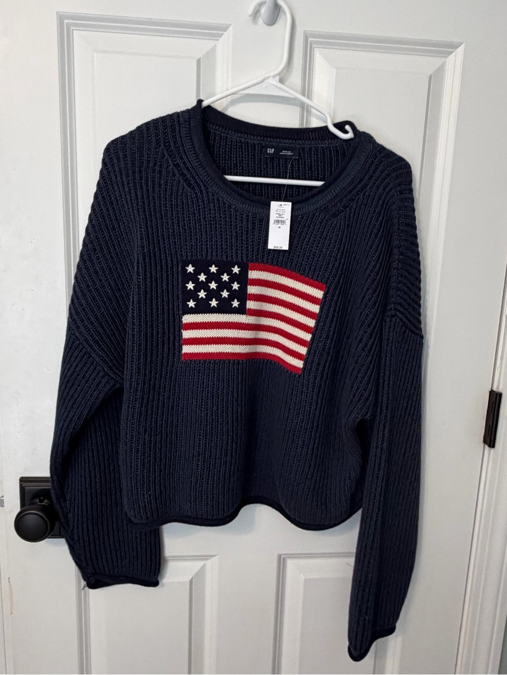 GAP Navy Crewneck Sweater with American Flag Patch